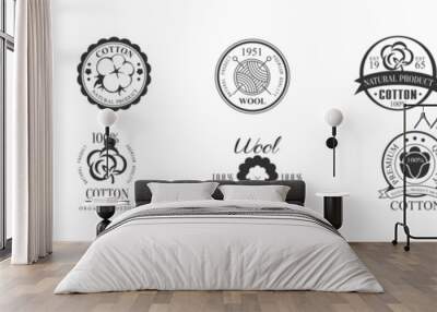 Cotton and Wool Black Label and Emblem Vector Set Wall mural