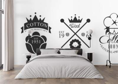 Cotton and Wool Black Label and Emblem Vector Set Wall mural