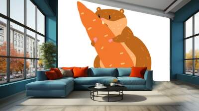 Cute cartoon hamster character eating carrot, funny brown rodent animal pet vector Illustration on a white background Wall mural