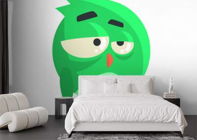 Cute little green thoughtful chick bird standing colorful character vector Illustration Wall mural