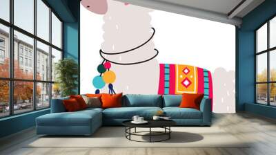 Cute Llama or Wooly Alpaca Character as Domesticated South Animal Standing Wall mural