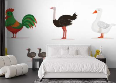 Farm Bird and Rural Poultry Feathered Fauna Vector Set Wall mural