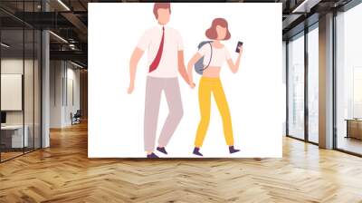 Father and His Teenage Daughter Walking Holding Hands, Family Having Good Time Together Flat Vector Illustration Wall mural