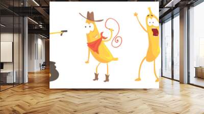 Funny Banana Yellow Character Engaged in Different Activity Vector Set Wall mural