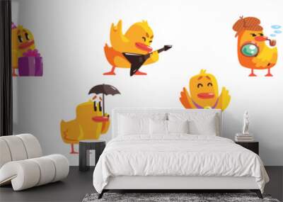 Funny Chick Character in Different Activity Vector Set Wall mural