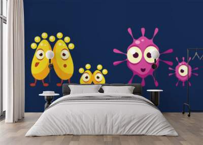 Funny Microorganism and Virus with Tentacles Vector Set Wall mural