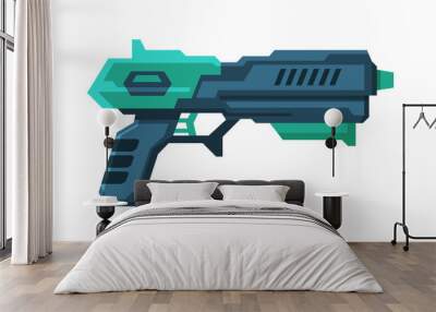 Futuristic Gun Blaster, Green and Black Space Handgun, Raygun of Alien, Childish Pistol Vector Illustration Wall mural