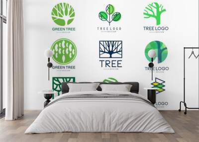 Green tree logo original design set of vector Illustrations in green colors Wall mural