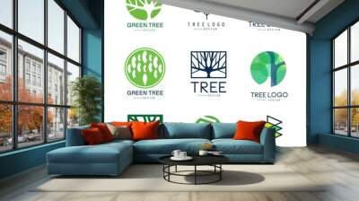 Green tree logo original design set of vector Illustrations in green colors Wall mural