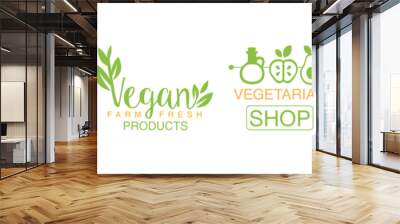 Green Vegan Organic Natural Food Label Vector Set Wall mural