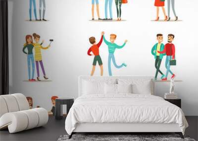 Happy Best Friends Having Good Time Together, Going Out And Talking Set Of Friendship Themed Illustrations Wall mural