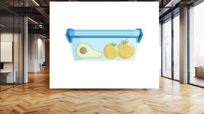 Lunch box with avocato and tomatoes, healthy food for kids and students vector Illustration on a white background Wall mural