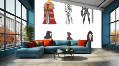 Medieval historical characters set. Majestic king, executioner, wizard and knight cartoon vector illustration Wall mural