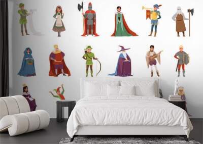 Medieval people characters set, European middle ages historic period elements vector Illustrations Wall mural