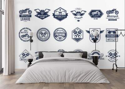 Motorcycle club logo template set, sport league retro vintage style emblems and badges vector Illustrations on a white background Wall mural