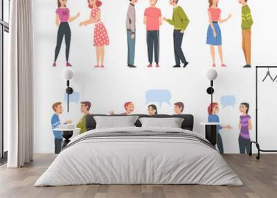 People Character Communicate with Dialogue Speech Bubble Vector Set Wall mural