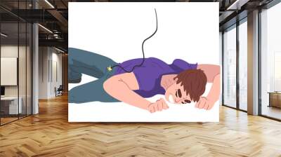 Person Receiving Electric Discharge in High Voltage Grid Vector Illustration on White Background. Wall mural