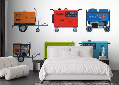 Power and Energy Generators as Portable Electrical Equipment Vector Set Wall mural