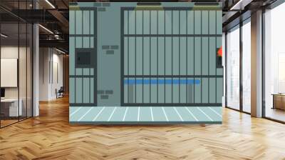 Prison cell with prisoners, policeman at work, police department interior vector Illustration in flat style Wall mural