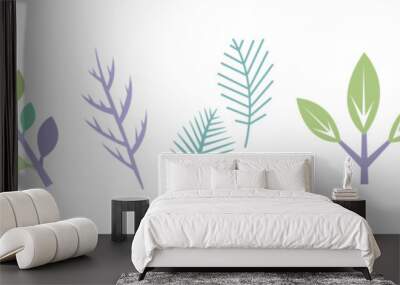 Simple Leaf and Foliage Element with Stem Vector Set Wall mural