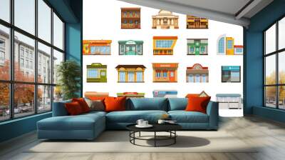 Store shop front window buildings icon set flat isolated Wall mural