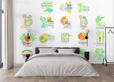 Summer vegetarian menu set for logo design. Collection of colorful Illustrations Wall mural