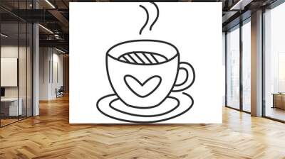 Tea or coffee cup vector doodle hand drawn line illustration Wall mural