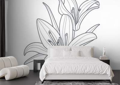 Two Lilies Flower Monochrome Drawing For Coloring Book Wall mural