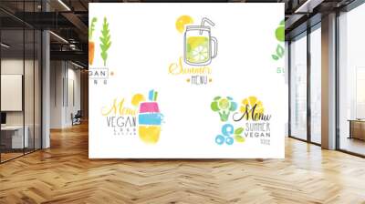 Vegan Summer Menu Bright Logo Design Vector Set Wall mural