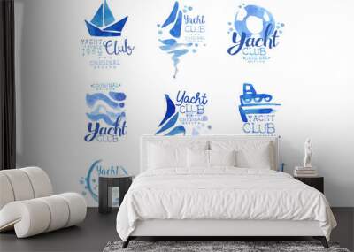 Yacht club since 1969 logo original design set, elements company logo, business identity blue watercolor vector Illustrations Wall mural