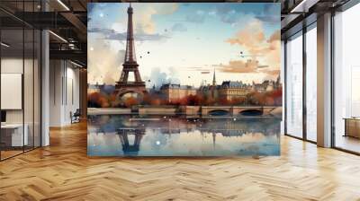 Eiffel Tower in Paris, France. Double exposure. Travel and tourism concept  Wall mural