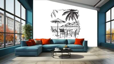 Beach Sulhouette vector illustration on white background.  Wall mural