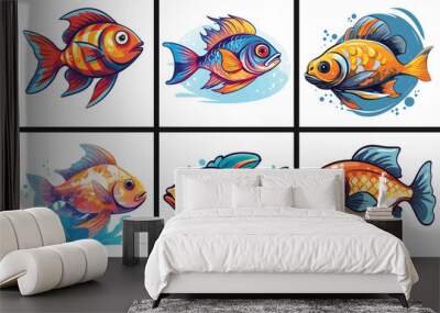 Fish Vector Set Collection isolated on white background. Fish illustration. Wall mural