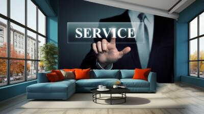 businessman touching virtual SERVICE button Wall mural