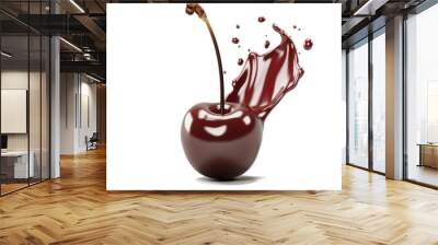 chocolate splash with cherry isolated Wall mural