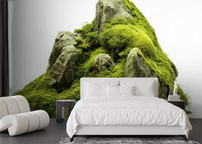 mossy rocks, collection of overgrown stones isolated, png file, Wall mural