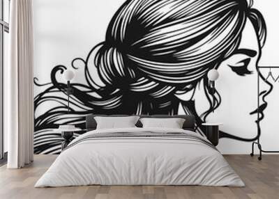 Attractive woman with wavy hair and full lips. Vector, generative ai. Anti-stress wood pattern. Wall mural