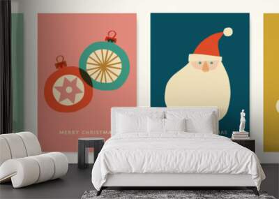 Retro Modern Christmas Card Designs with hand drawn illustrations and paper cutouts. Whimsical illustrations for Winter Holidays in retro pastel colors. Wall mural