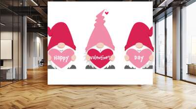 Three cute Scandinavian gnomes holding heart with 