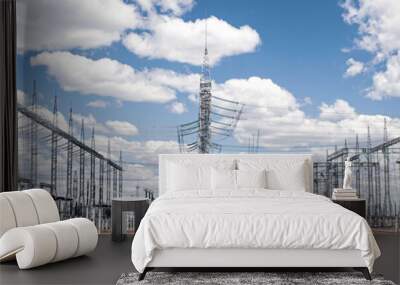 large electrical substation in the desert against the blue sky Wall mural