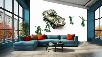 Green soldiers and a green camo tank Wall mural