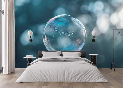 a clear soap bubble floating in the air in the style  4eac4545-1df0-47d0-a730-aea3b8e200e2 1 Wall mural