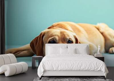 an orange dog lying on a light blue background in the 37a595d2-0734-4200-95fc-e3b60177bfe5 1 Wall mural