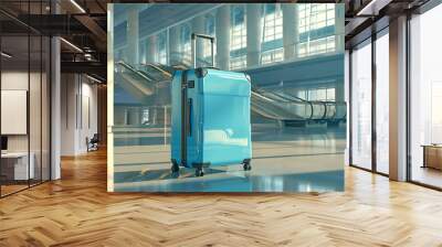 an upright blue suitcase sits in an airport in the st d5dd7dd5-ab68-4ddc-a346-cd24cb3d4c07 2 Wall mural