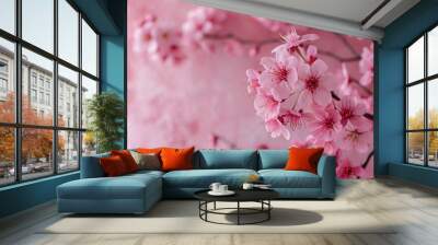 pink cherry blossoms on a pink background in the style  565e7f7d-af37-4051-9cc8-7f1bfbc8b554 Wall mural