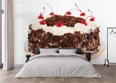 Black forest cake decorated with whipped cream and cherries Wall mural