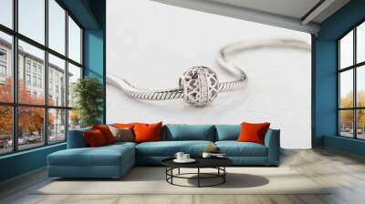 Silver charm bead with diamonds for chain bracelet Wall mural