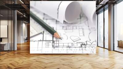 architect rolls and plans construction project drawing Wall mural