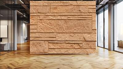 Block pattern of brown stone cladding wall tile texture and seamless background Wall mural