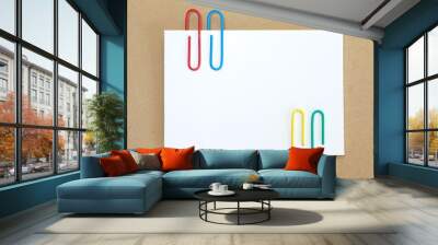 color metal paper clip and blank white paper note Wall mural